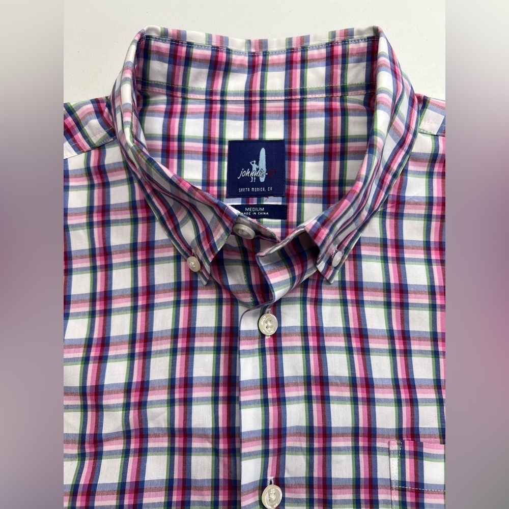 Johnnie-O Prep-Formance Button Down Shirt Men's Medium Plaid Long Sleeve Logo